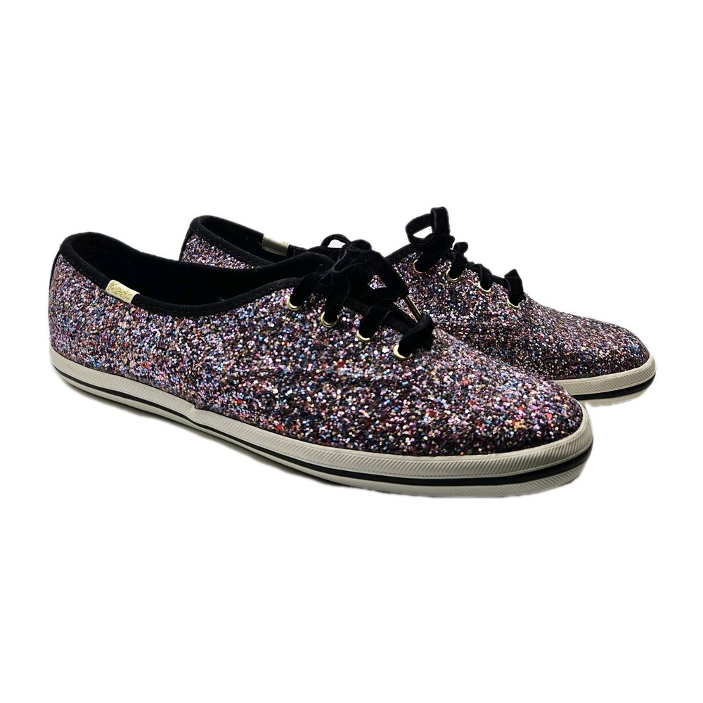 Keds x Kate Spade Champion Glitter Sneakers Women‎ 8.5 Rainbow Velvet Laces NWOT